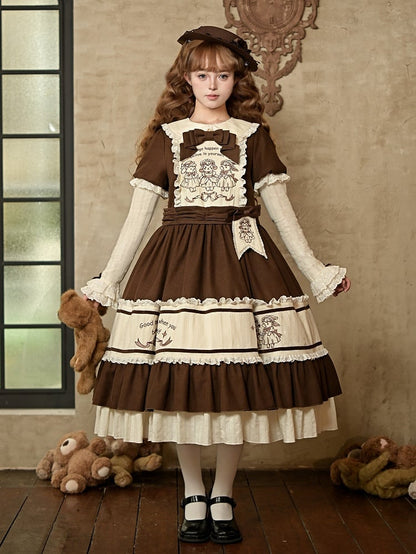 Embroidery Lamb Pan Lolita Bunny and Dress Brown with Beige Peter Collar