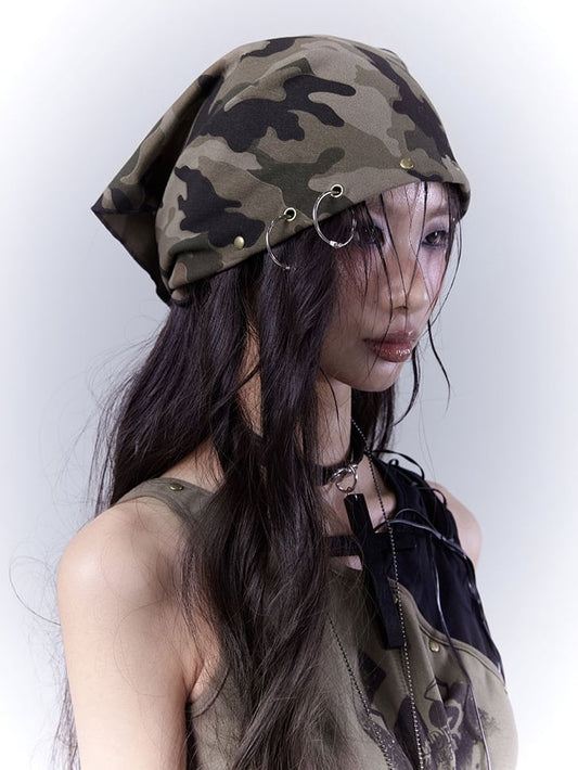 Punk Distressed Studded Triangle Camouflage Wasteland Scarf