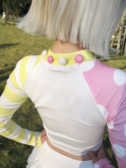 Yellow&Pink Long Sleeves Letter Cropped Top