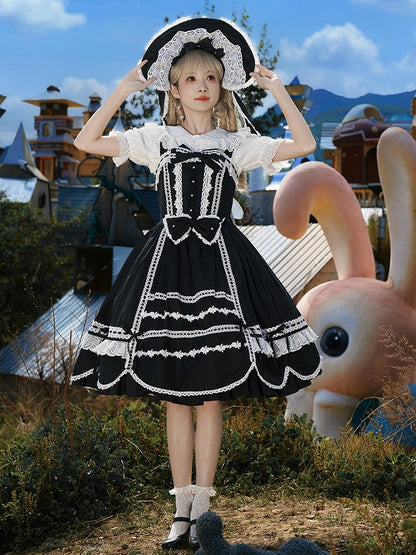 Trim Old Black Jumper Hem School Edge Dress Scalloped Skirt Lolita