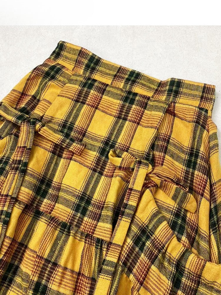 Y2K Details Plaid Bowknot Rock Muster Gelb