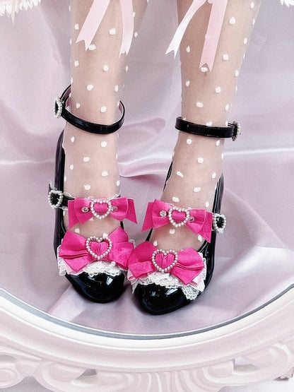 Rosa Schuhe Jirai Heels Cut-out Janes und Black Fashion Kei Wedge Gyaru Mary Heart