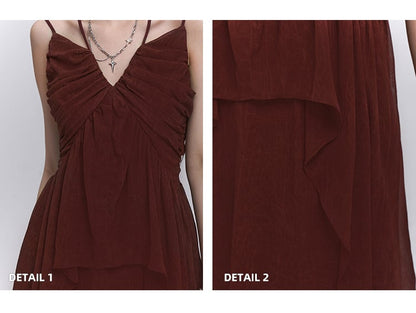 Red V-neck Hem Handkerchief Top Cami Dark