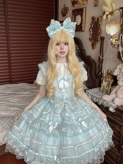 Bow Dress JSK Hanayome Skirt Princess Lolita Layered Blue Accents Tulle