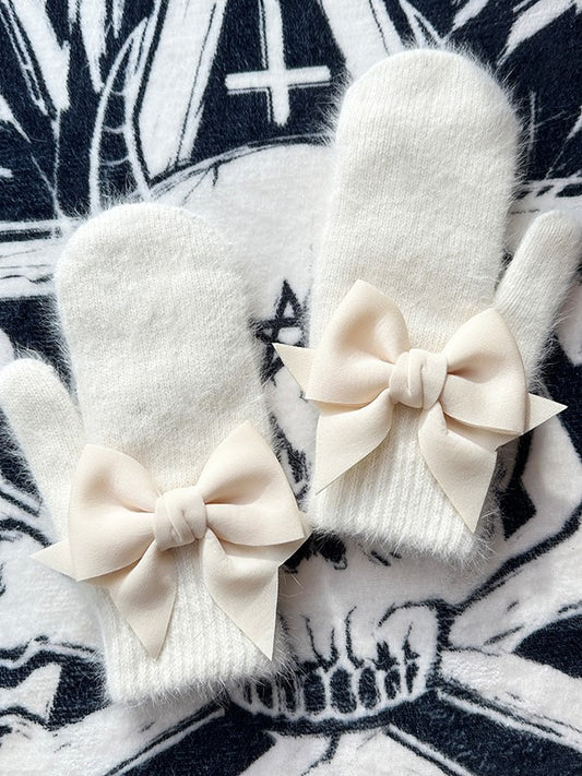 Bowknot Details Gothic Full-finger White Gloves
