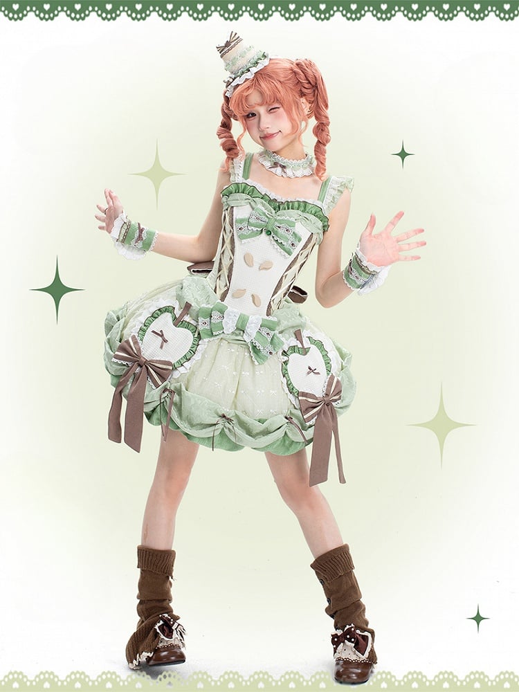 Boned Skirt Jumper Bubble Bodice Corset Lolita Applique Apple Sweet Green