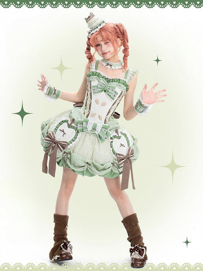 Boned Skirt Jumper Bubble Bodice Corset Lolita Applique Apple Sweet Green
