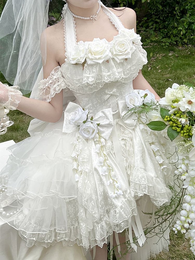 Lace Embellished Corset Romantic Flower Lolita Pink/Purple/White