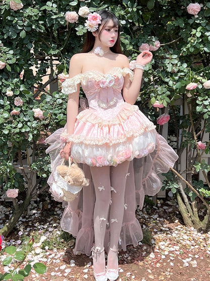 Kei Pink Fairy Bubble Corset Dress Floral Decorations Bodice