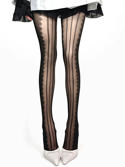 Tights White/Black/Brown/Gray Pattern Striped