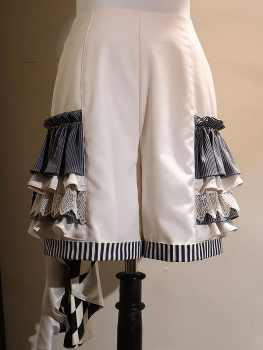 Fashion Shorts Ouji Beige Checked with Train Pattern Striped Cuffs