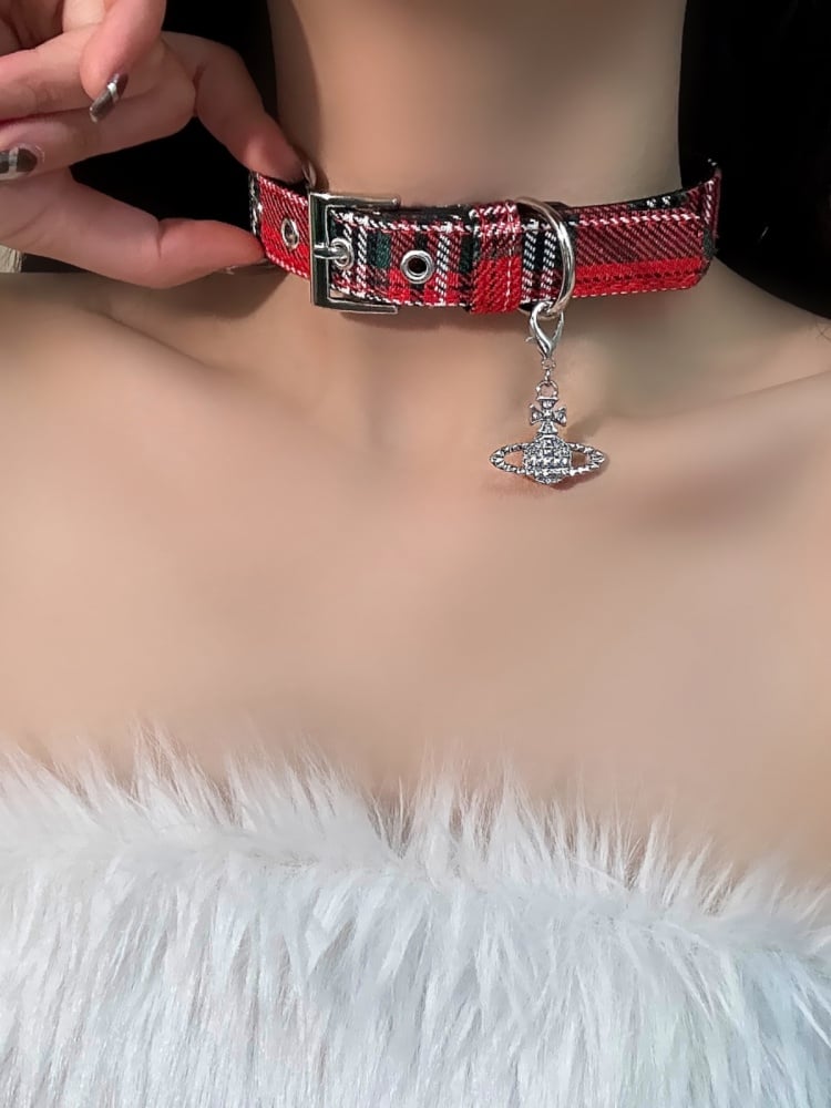 Red Plaid Punk Choker