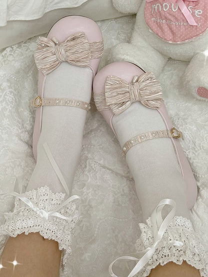 Rosa runde verzierte Schuhe Erdbeere Top an der Spitze Schnalle Schleife Herz Lolita Perlen
