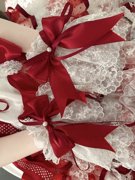 / Rot Weiß Manschetten Handgelenk Bowknot und Rosa