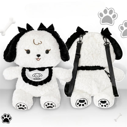 White Plush Puppy Bag Backpack