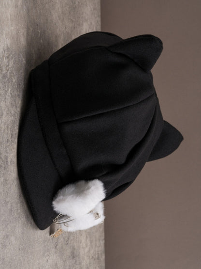 Design Schwarz Gothic Pin Verziert Ohr Hut Baskenmütze Katze Knochen Plüsch