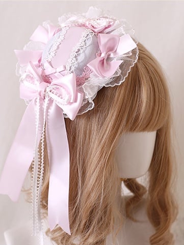 Lolita Bowknot Ballett-Stil Hut Entzückende Mini Rosa-Lila Spitze
