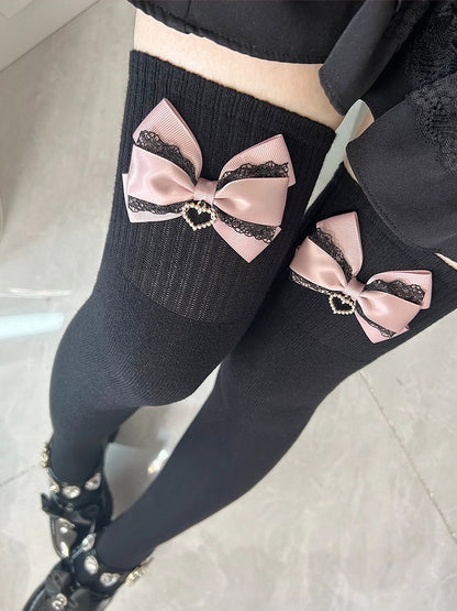 Jirai Kei Bowknot Details Overknee Stockings