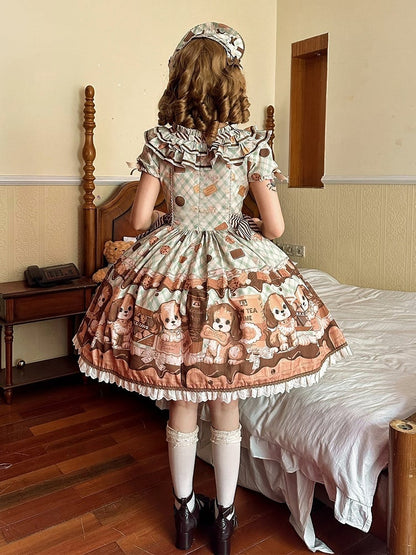 Puppy and Biscuit Green Sweet Lolita Short Sleeves Dress