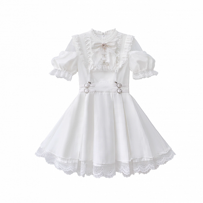 Taille Kei mit Kleid Ausschnitt Schnallen Herz Offen Schnürung Jirai Schulter Weiß