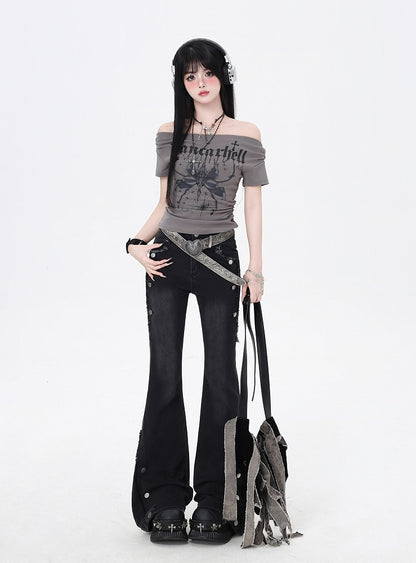 Black Raw Hem Vintage Flared Jeans Glamorous
