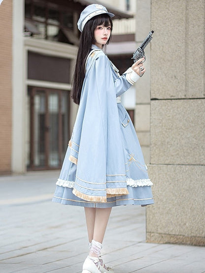 Lolita Details Blue Fringe Military Cape Shoulder One Golden with Trim
