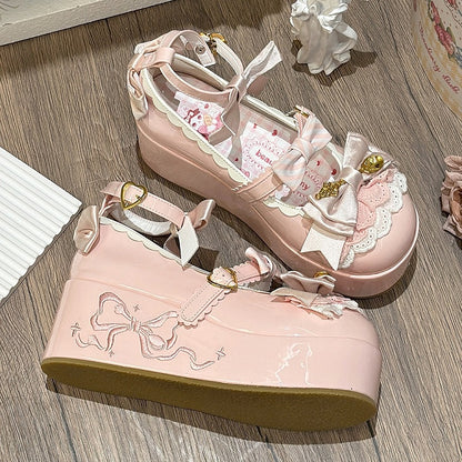 Lolita Sweet Pink Platforms Bowknot Decorated Details Spoon