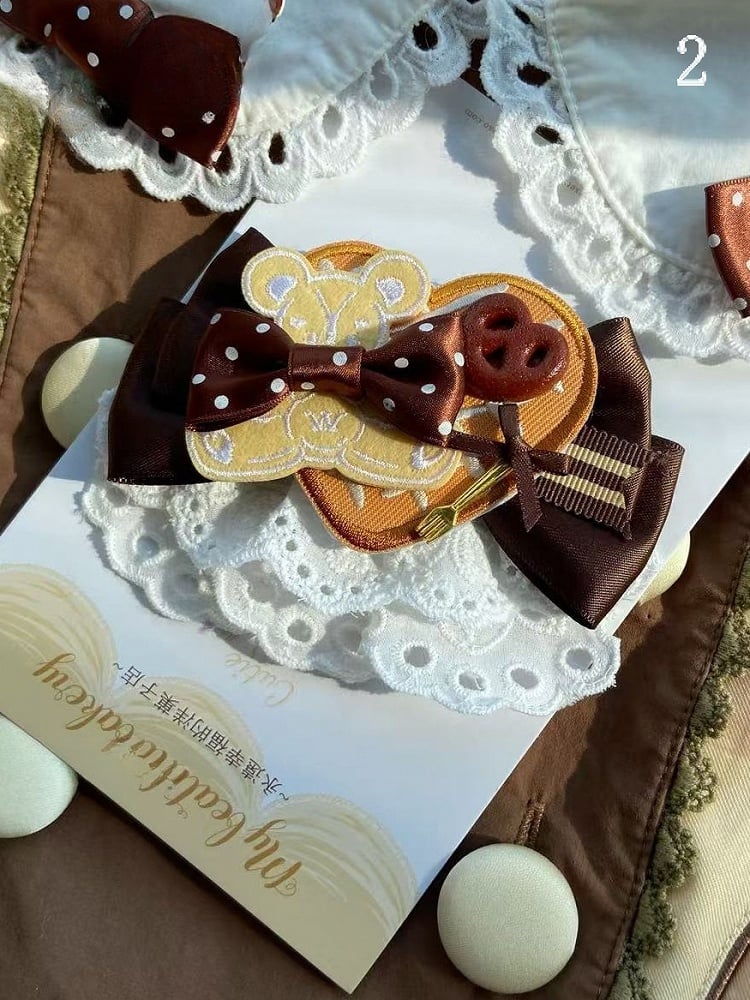 Bear Applique Cookie Bowknot 2 Options Hairclip