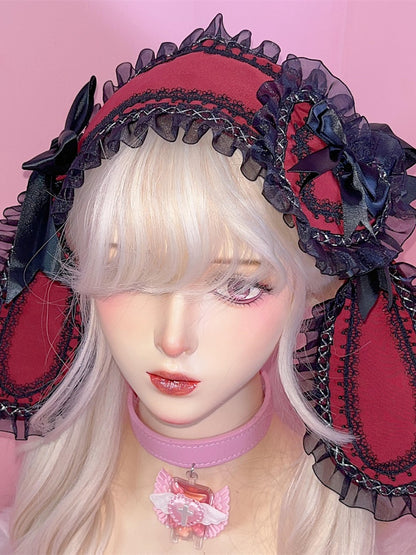 Y2K Lace Trim  Bunny Ears Design Jirai Kei Hairband