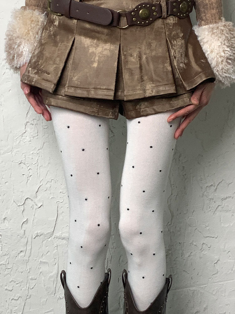 White Y2K Polka-dot Pattern Tights