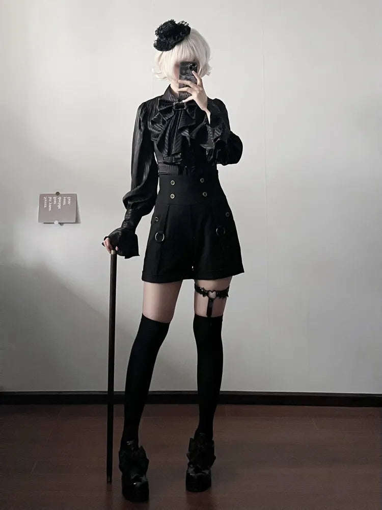 Ouji Back Lace-up Shorts Waist Fashion High Lolita Black