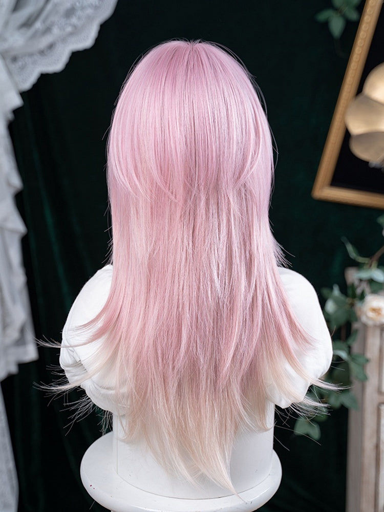 68CM Hair Length Color Air With Straight Pink Bangs Ombre Wig