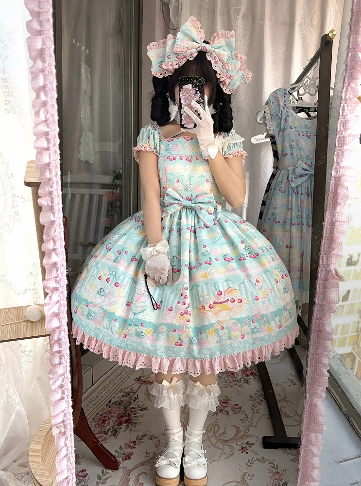 Cherry and Ice Cream Green Summer Sweet Lolita Dress