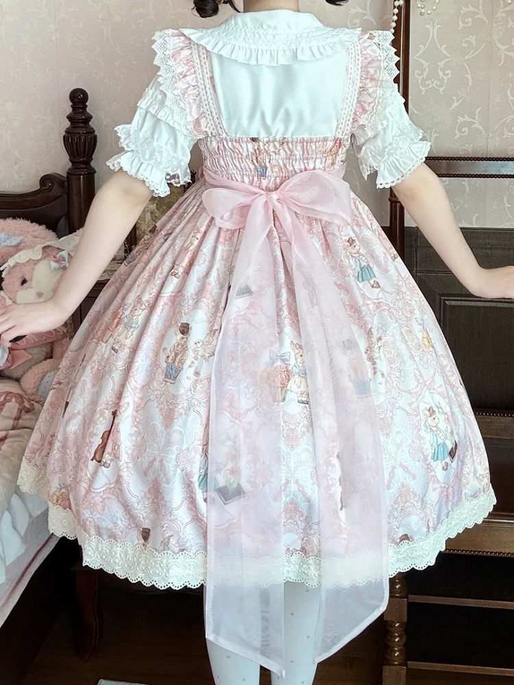 JSK Violin Dress Sweet and Lolita Waist High Bunny Print Pink