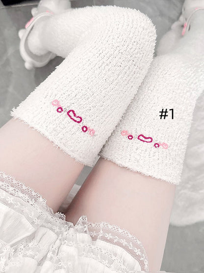 Sweet Lolita Embroidered Coral Fleece Overknee Stockings