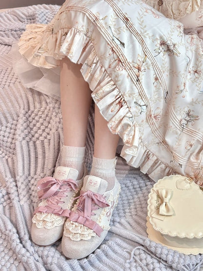 Trim Lolita Front Sneakers Schnür-Balletcore Süße rosa Spitzenbänder