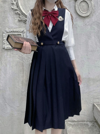 70cm Dark / High Waist Box Pleat Skirt Overalls 65 Blue Length