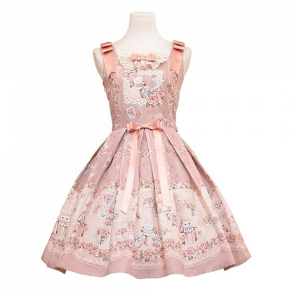 Kitty and Floral Pink Sweet Lolita Jumper Skirt
