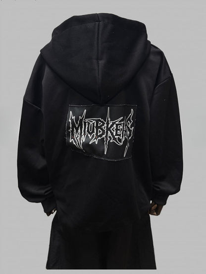 Applique Two-way Placket Zip Letter Black Jacket