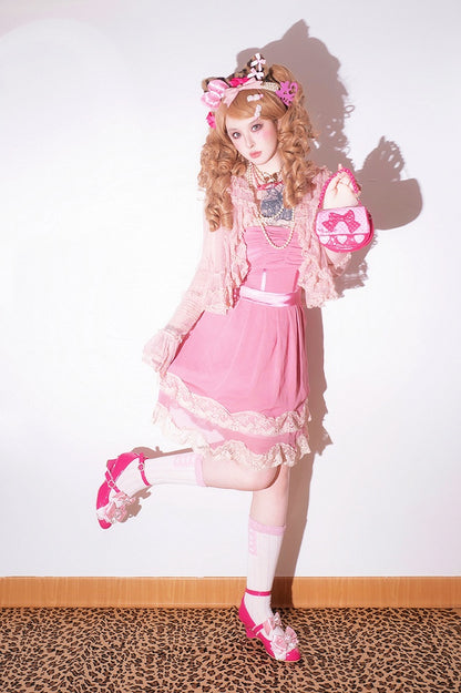 Fashion Heels Gyaru Wedge Barbie Janes Kei Jirai Mary Heart Cut-out Pink Shoes
