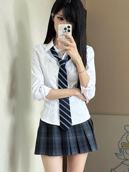 Uniform Preppy Weißes Hemd Stil JK