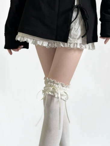 Ribbon Stockings Lace-Trimmed Bow Color 6 Options Sweet
