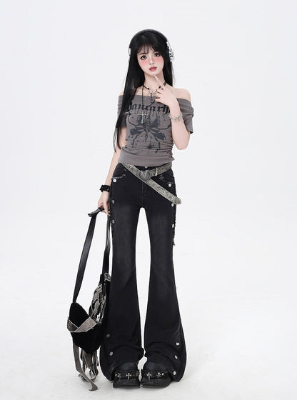 Black Raw Hem Vintage Flared Jeans Glamorous