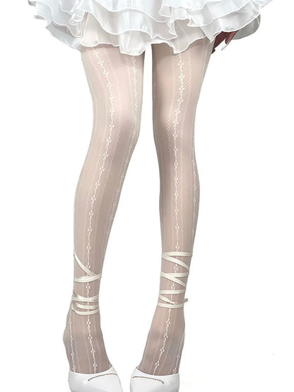 Y2K Straps White/Black Floral Tights Self-tie Pattern