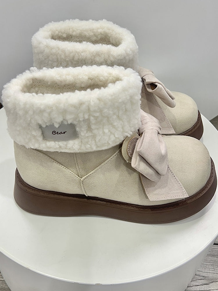 Beige Bunny Ear Bowknot Platform Winter Boots