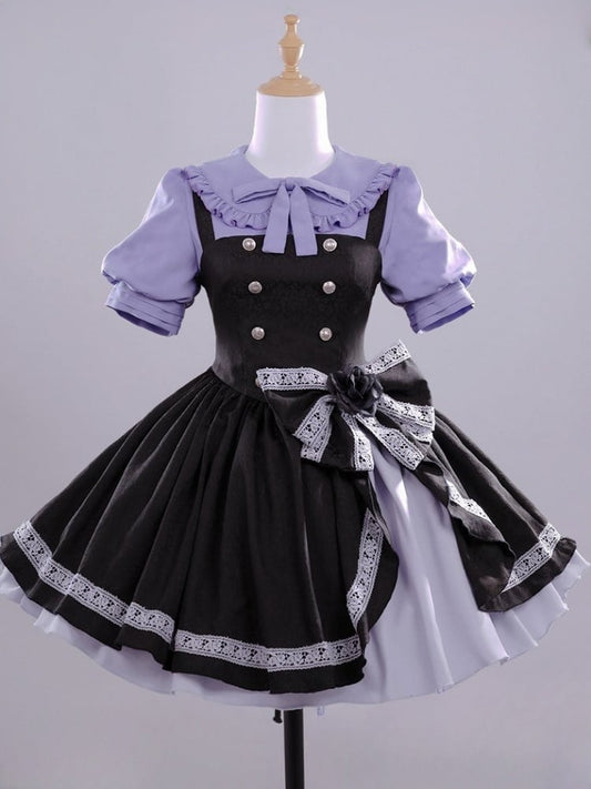 Love, Chunibyo & Other Delusions Takanashi Rikka Purple Shirt with Black Dress Lolita-Style Cosplay Costume Full Set