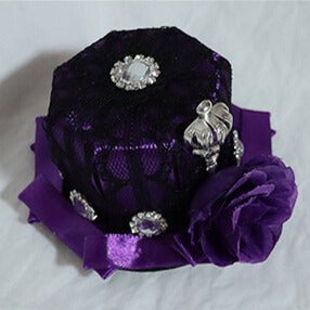 Lace Floral Mini Design Hat Crown Purple Trim Decorated