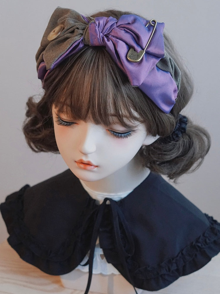 Decorated Button Big KC Pin And Bow Purple