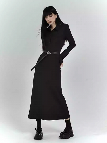 Robe chemise noire ajustée