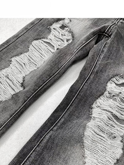 Bittersweet Gray Distressed Details Flare Jeans Holes Silhouette